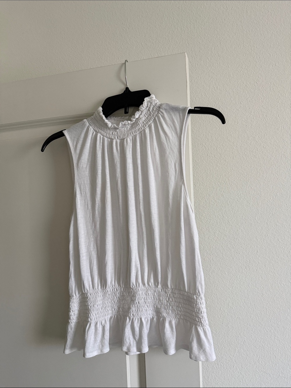 White Ruffled High-Neck Sleeveless Top